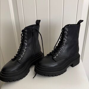 Madden Girl Black Lace-Up Platform Combat Boots